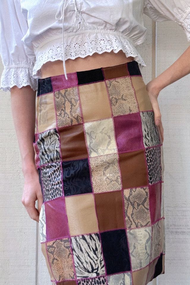 Vintage 1990s Leather Patchwork Skirt Selected by Kikos Kloset #1