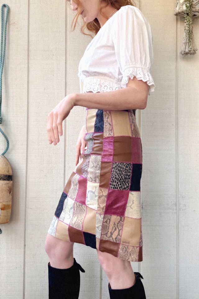 Vintage 1990s Leather Patchwork Skirt Selected by Kikos Kloset #2