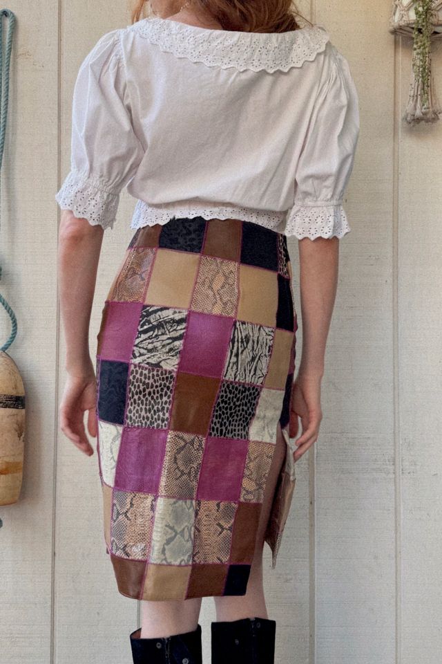 Vintage 1990s Leather Patchwork Skirt Selected by Kikos Kloset #3