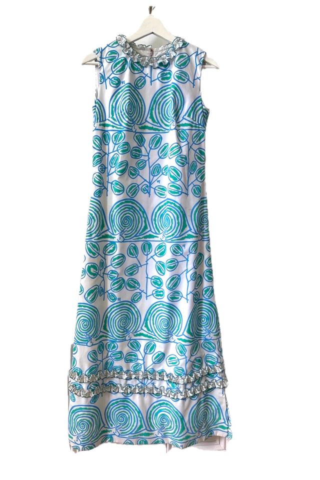 Vintage Preppy 1970’s Hand Screen Printed Maxi Dress with Snail Motif Selected by KA.TL.AK #1