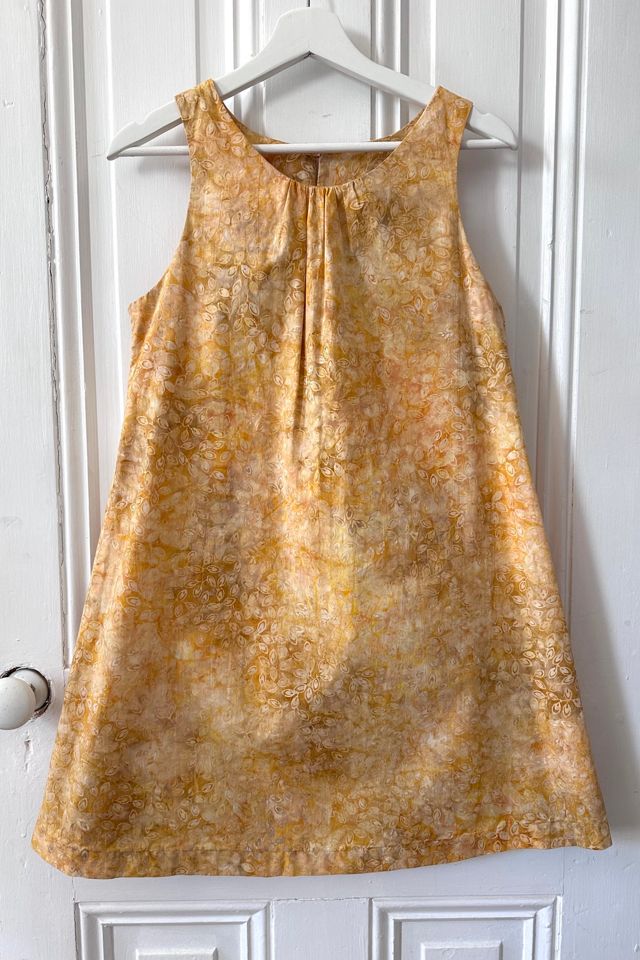 Hand Sewn Sunny Yellow Lightweight Batik Leaf Patterned Mini Dress Selected by KA.TL.AK #1