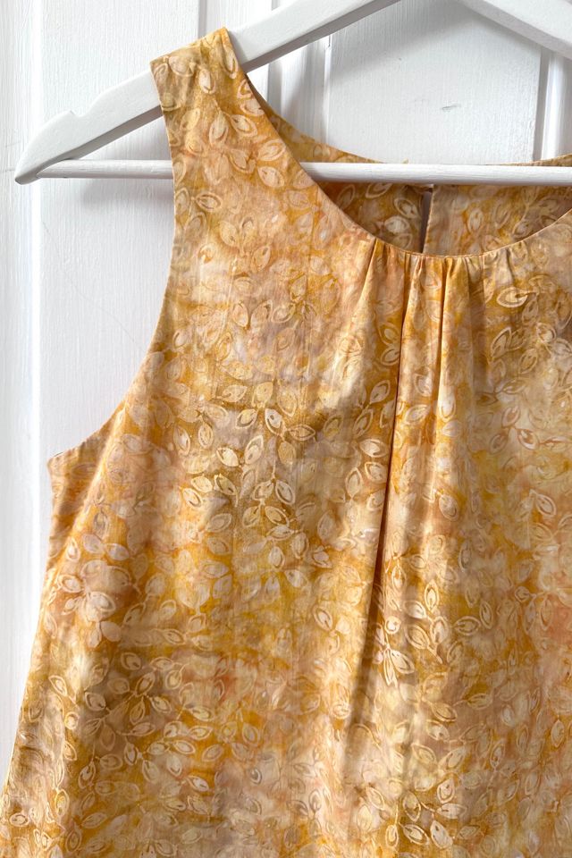Hand Sewn Sunny Yellow Lightweight Batik Leaf Patterned Mini Dress Selected by KA.TL.AK #2