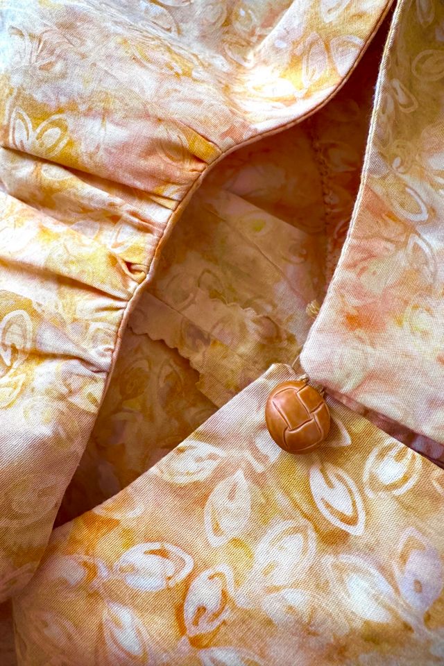 Hand Sewn Sunny Yellow Lightweight Batik Leaf Patterned Mini Dress Selected by KA.TL.AK #3