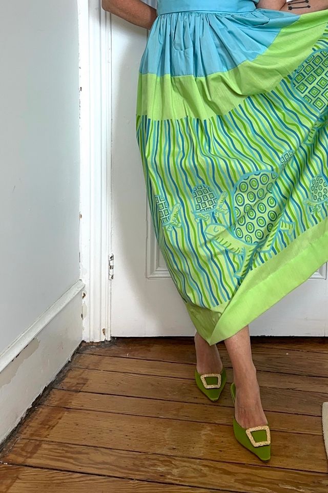 Vintage Preppy 1970’s Hand Screen Printed Maxi Dress with Turtle Motif Selected by KA.TL.AK #2