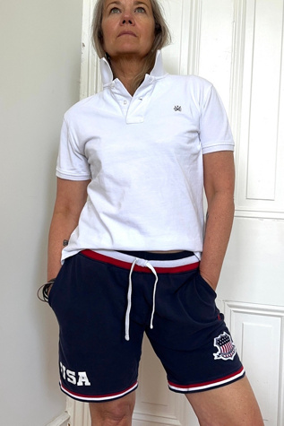 Red, White and Blue Pique Polo Shield Patch Athletic Shorts Selected by KA.TL.AK