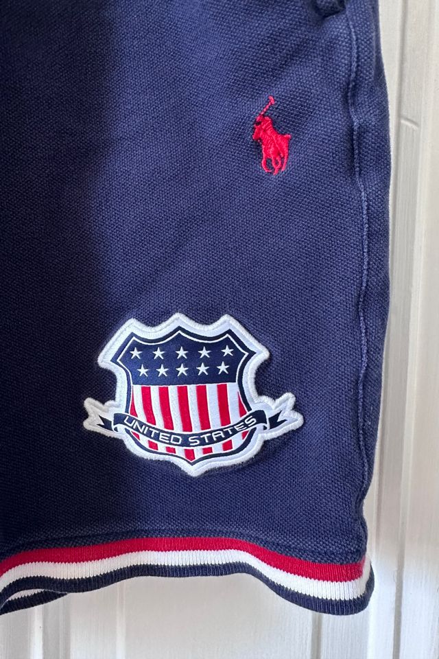 Red, White and Blue Pique Polo Shield Patch Athletic Shorts Selected by KA.TL.AK #2