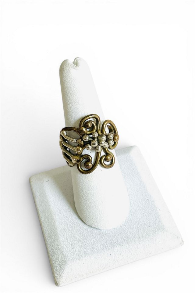 Vintage Brutalist Brass and Silver Ring Selected by FernMercantile #1
