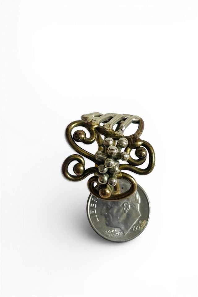 Vintage Brutalist Brass and Silver Ring Selected by FernMercantile #3