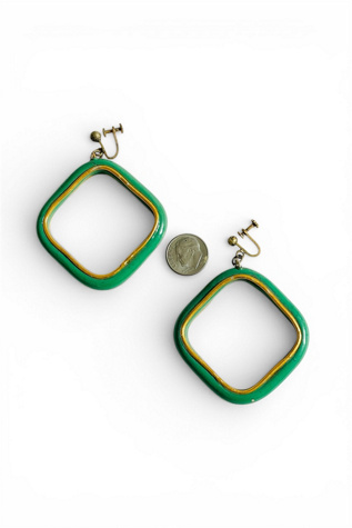 Vintage 1960's Green Gold Diamond Shape Hoops Selected by FernMercantile