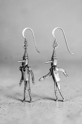 Женские серьги Garbage Soup Vintage Pinnochio Articulated Silver Selected, цвет: Серебряный — фото 1