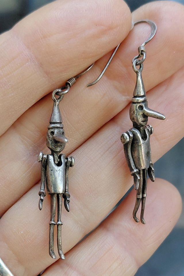 Vintage Pinnochio Articulated Silver Earrings Selected by Garbage Soup #2