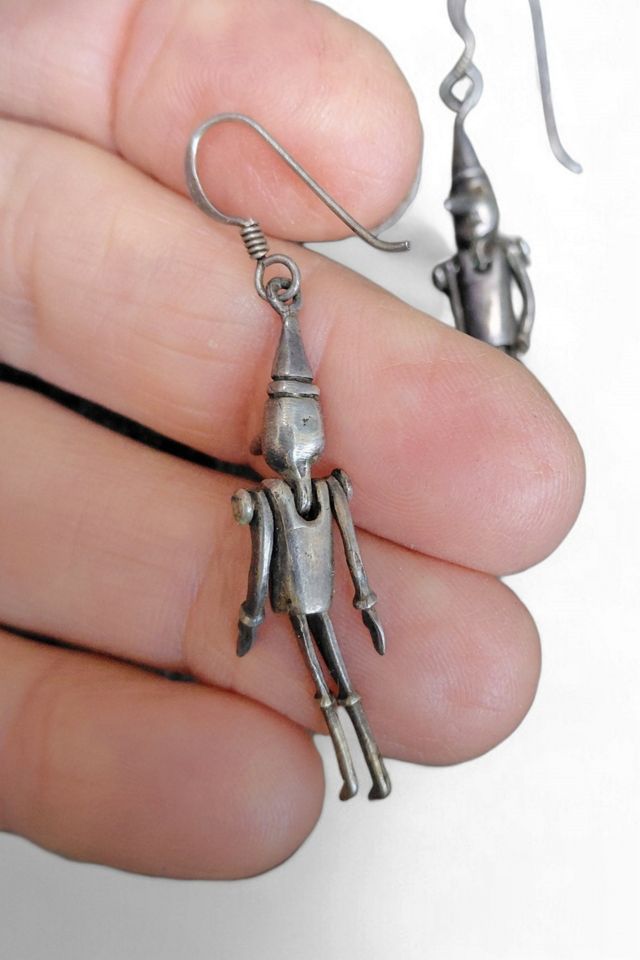 Vintage Pinnochio Articulated Silver Earrings Selected by Garbage Soup #3