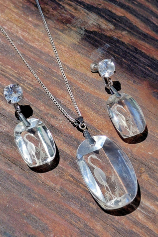 Женские украшения Garbage Soup Art Deco Intaglio Crane Necklace and Earrings Selected, цвет: Серебряный — фото 1