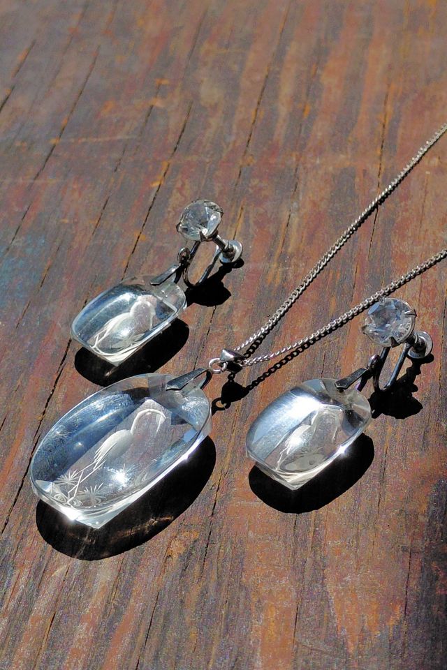 Art Deco Intaglio Crane Necklace and Earrings Selected by Garbage Soup #1