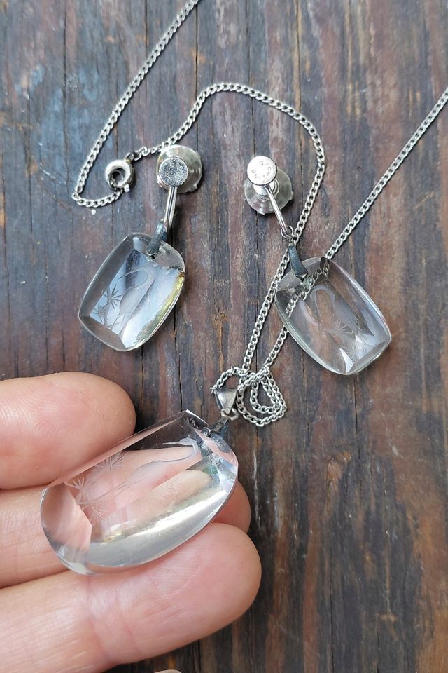 Art Deco Intaglio Crane Necklace and Earrings Selected by Garbage Soup #2