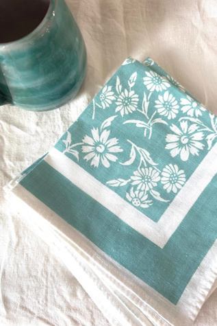 Vintage Set of Eight Screen Printed Dinner Napkins with Floral Motif Selected by KA.TL.AK