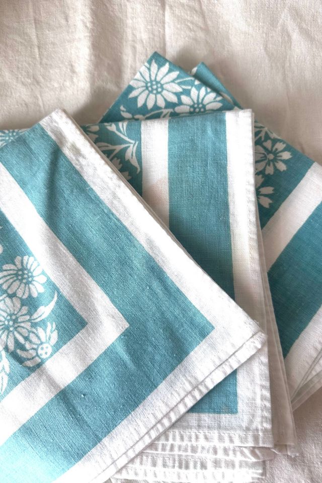 Vintage Set of Eight Screen Printed Dinner Napkins with Floral Motif Selected by KA.TL.AK #2