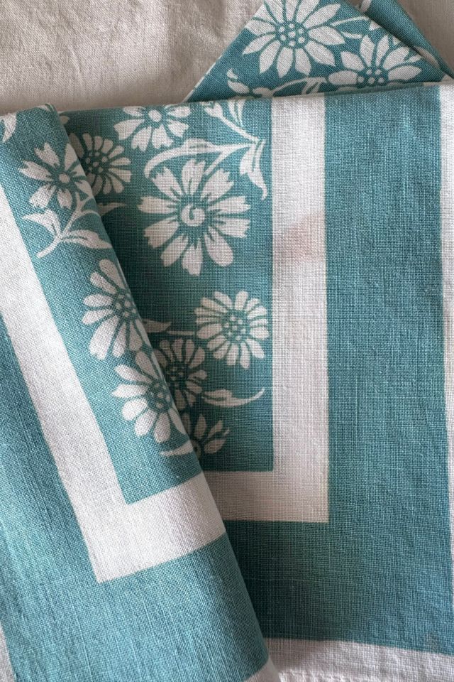 Vintage Set of Eight Screen Printed Dinner Napkins with Floral Motif Selected by KA.TL.AK #3