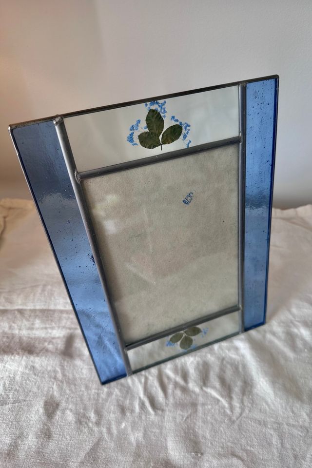 Vintage Blue Stained-Glass Frame with Pressed Flowers Selected by KA.TL.AK #1