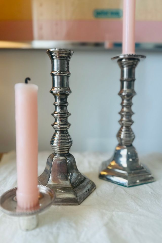 Vintage Classic Pair of Pewter Candlesticks with Drip Guard Selected by KA.TL.AK #1