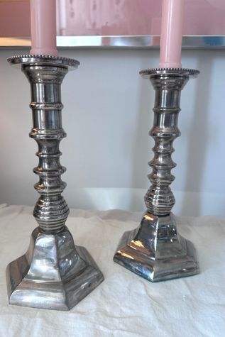 Vintage Classic Pair of Pewter Candlesticks with Drip Guard Selected by KA.TL.AK