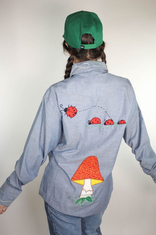 Vintage Butterfly Garden Embroidered Chambray Button Down Selected By Moons + Junes Vintage #1