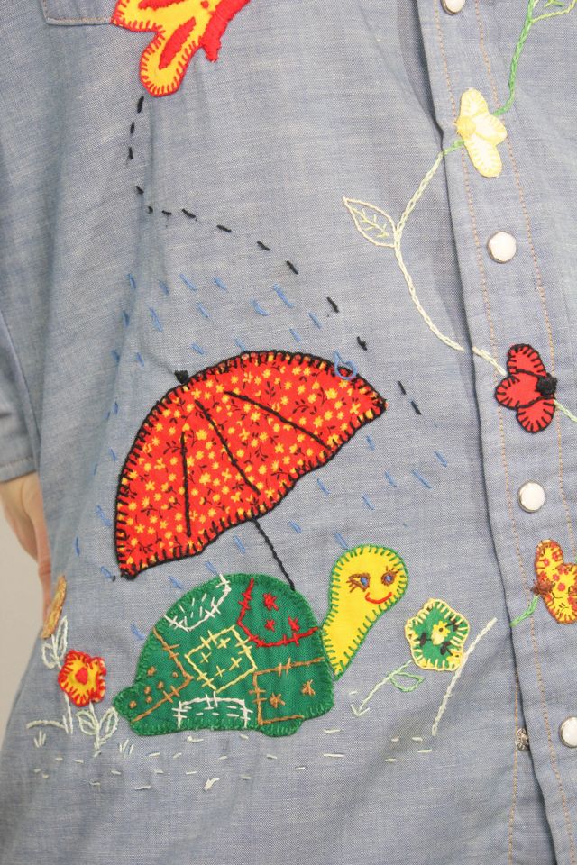 Vintage Butterfly Garden Embroidered Chambray Button Down Selected By Moons + Junes Vintage #2