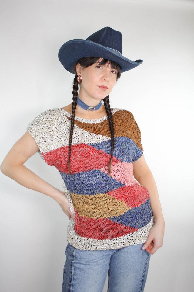 Vintage Western Woven Crochet Leather Top Selected By Moons + Junes Vintage #1