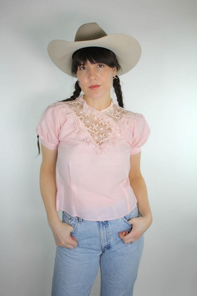 1960s Pastel Pink Ruffle Lace Prairie Top Selected By Moons + Junes Vintage #3
