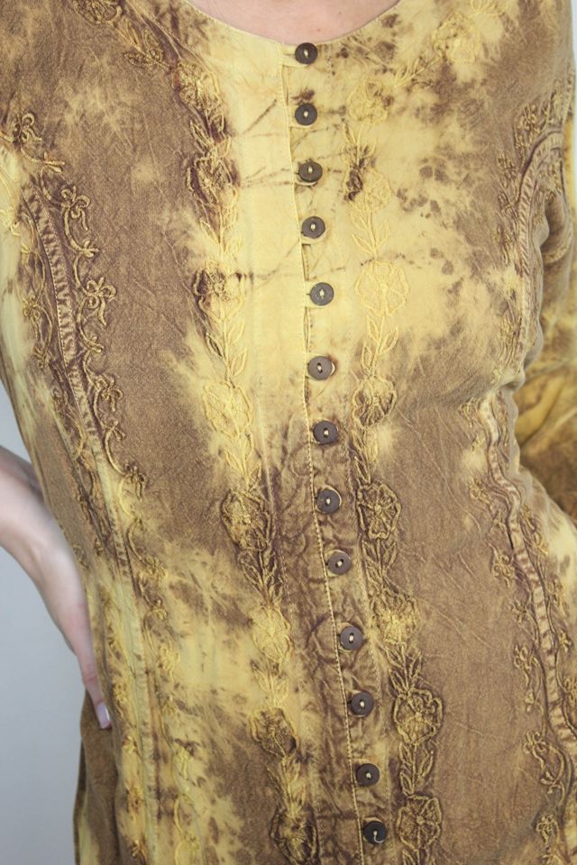 Vintage Golden Tie-Dyed Button Down Belted Midi Dress Selected By Moons + Junes Vintage #1