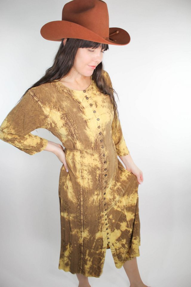 Vintage Golden Tie-Dyed Button Down Belted Midi Dress Selected By Moons + Junes Vintage #2