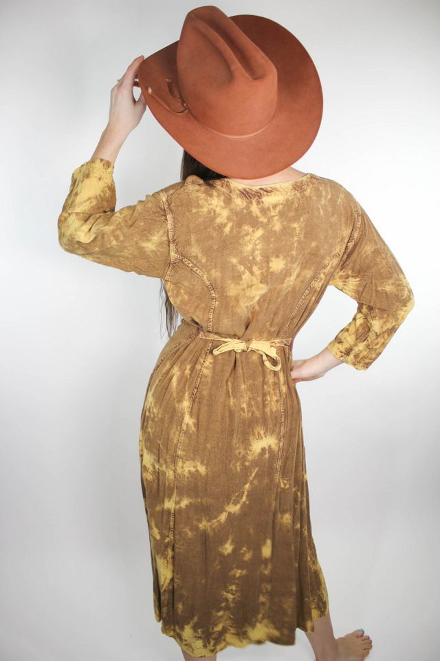 Vintage Golden Tie-Dyed Button Down Belted Midi Dress Selected By Moons + Junes Vintage #3