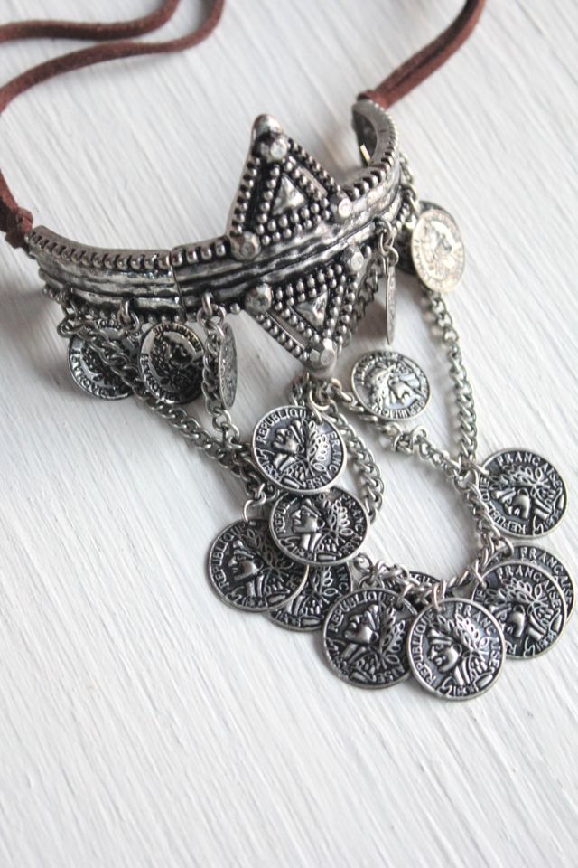 Vintage Boho Coin Dangle Adjustable Suede Arm Cuff Selected By Moons + Junes Vintage #2