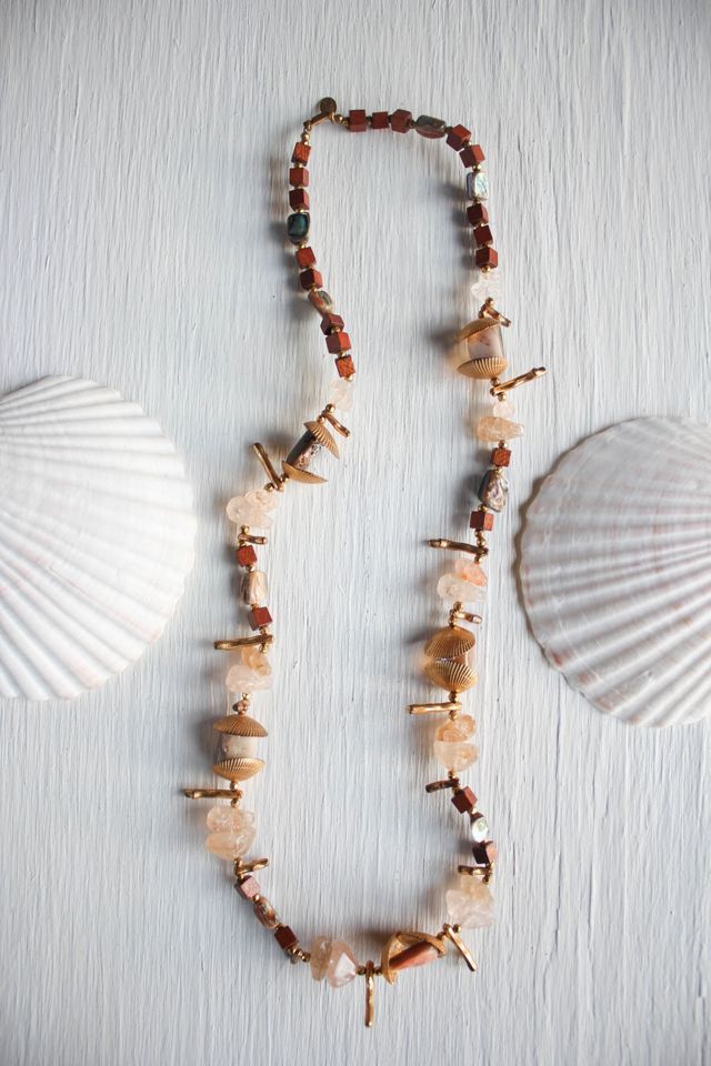 Vintage Gold Shell Coral Gemstone Beaded Necklace Selected By Moons + Junes Vintage #2