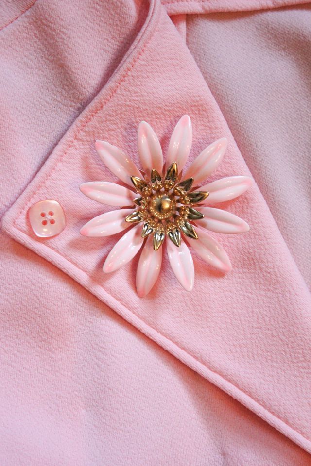 Vintage Pastel Pink Flower Statement Brooch Pin Selected By Moons + Junes Vintage #1
