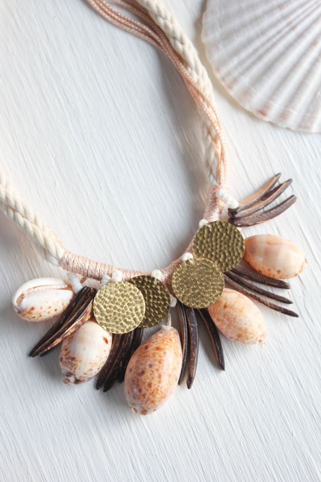 Vintage Tropical Cowrie Seashell Gold Coin Rope Necklace Selected By Moons + Junes Vintage #2