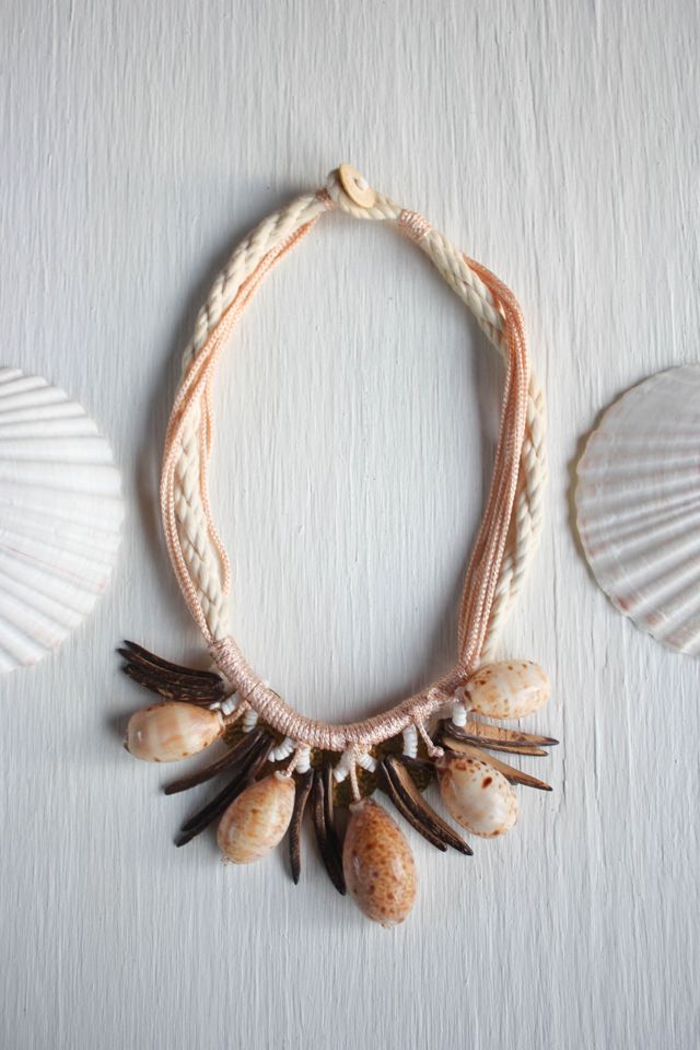 Vintage Tropical Cowrie Seashell Gold Coin Rope Necklace Selected By Moons + Junes Vintage #3