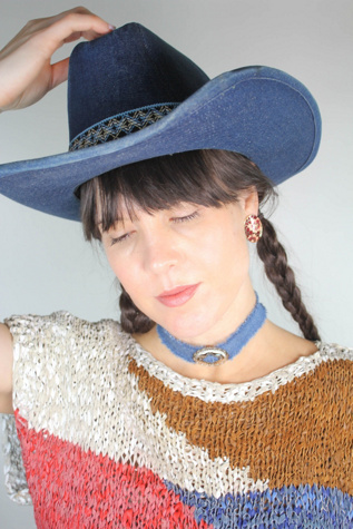 Upcyled Western Silver Medallion Denim Choker Selected By Moons + Junes Vintage
