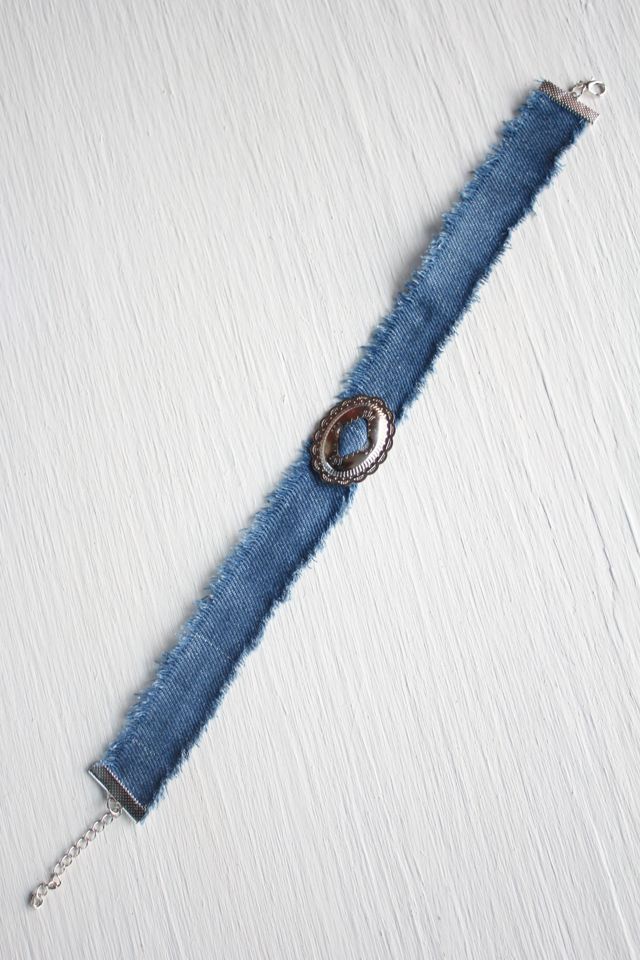 Upcyled Western Silver Medallion Denim Choker Selected By Moons + Junes Vintage #1