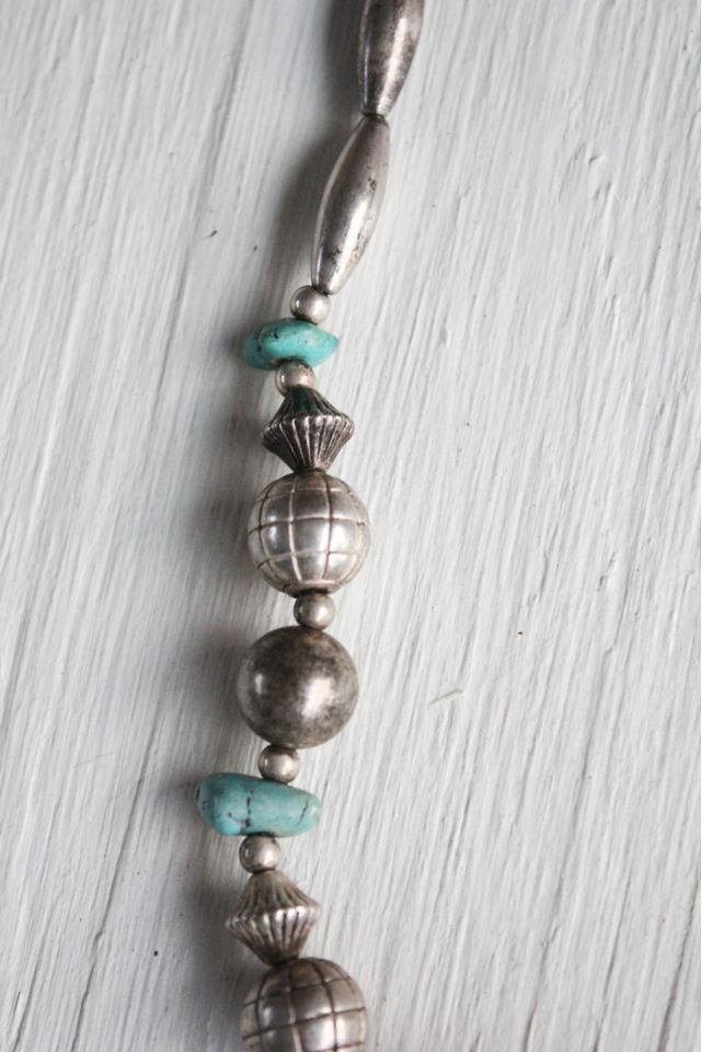 Vintage Western Silver & Turquoise Beaded Necklace Selected By Moons + Junes Vintage #1