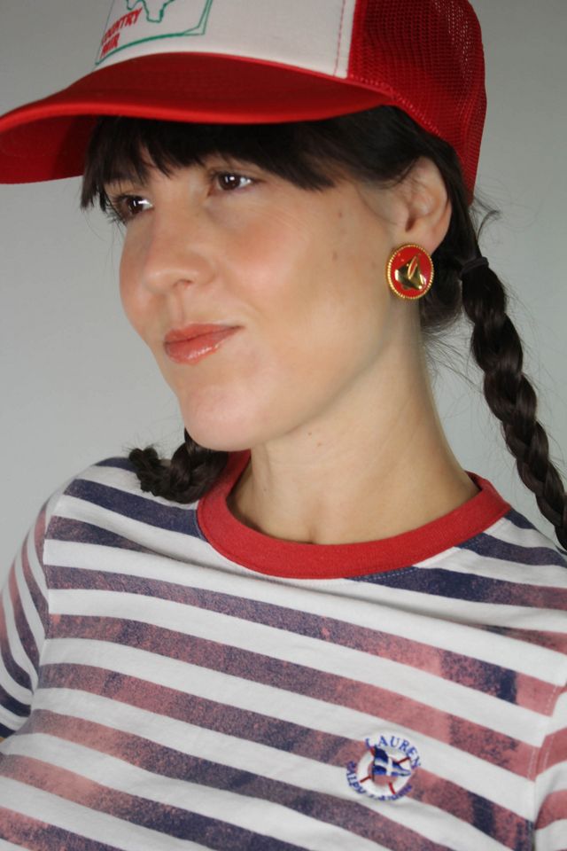 1980s Red Sailboat Gold Tone Stud Earrings Selected By Moons + Junes Vintage #2