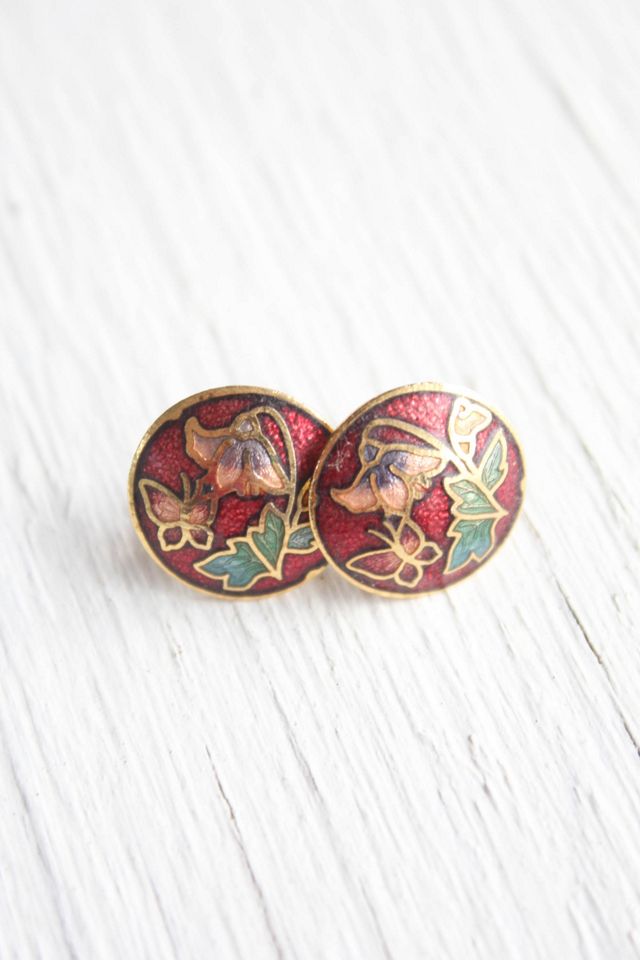 Vintage Cloisonne Butterfly Floral Stud Earrings Selected By Moons + Junes Vintage #1