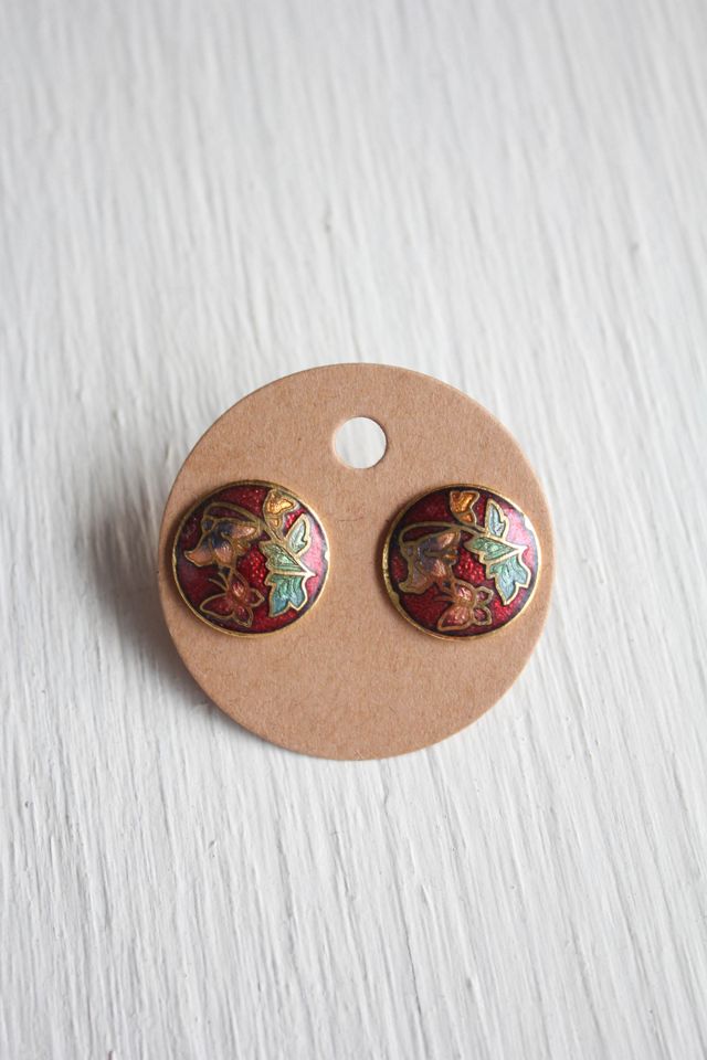 Vintage Cloisonne Butterfly Floral Stud Earrings Selected By Moons + Junes Vintage #2