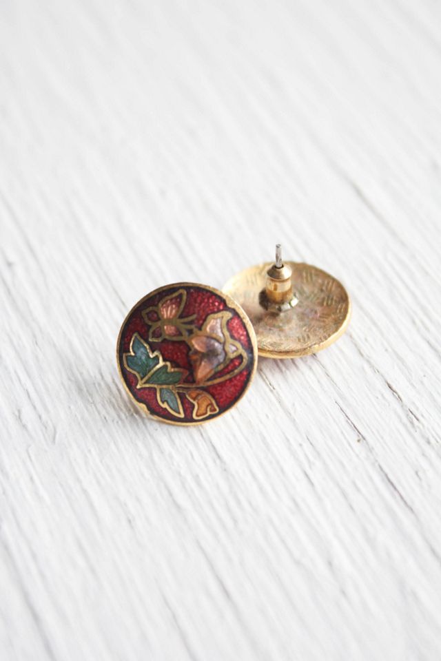 Vintage Cloisonne Butterfly Floral Stud Earrings Selected By Moons + Junes Vintage #3