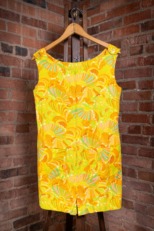 Vintage 70s Yellow and Orange Paisley Pattern Sleeveless Romper Selected by Black Shag Vintage