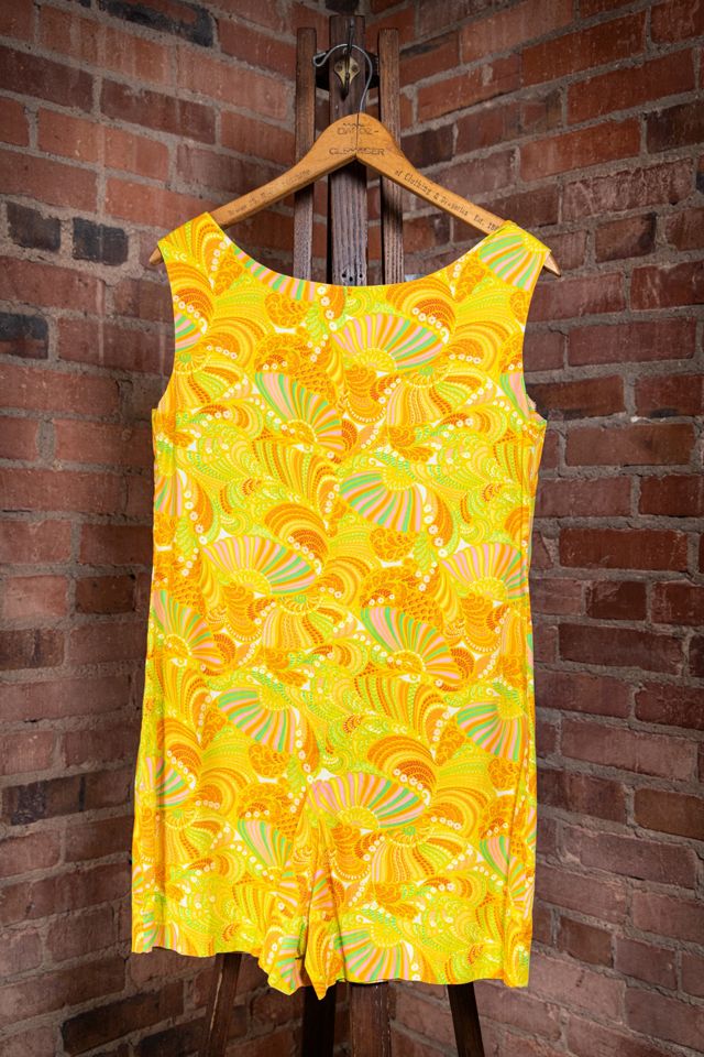 Vintage 70s Yellow and Orange Paisley Pattern Sleeveless Romper Selected by Black Shag Vintage #2