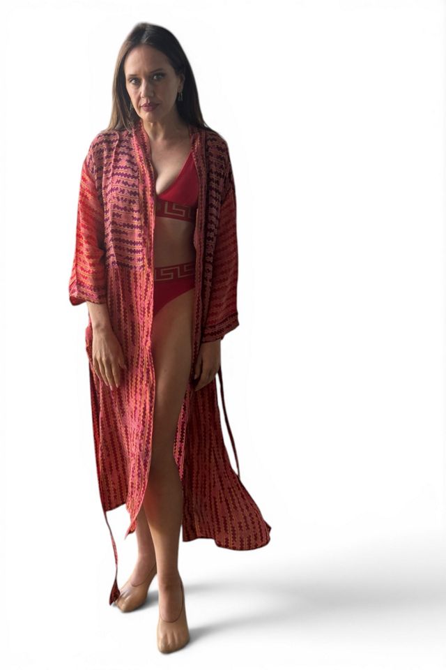 Tonal Stripe Silk Patchwork Kimono Duster Selected by Personal Choice #1
