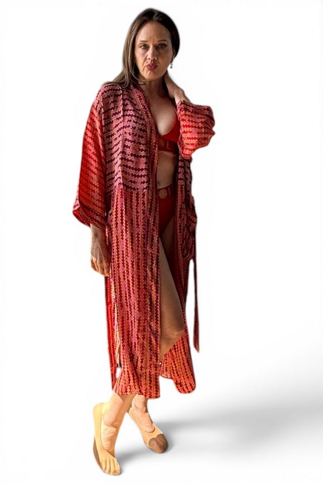 Tonal Stripe Silk Patchwork Kimono Duster Selected by Personal Choice #2