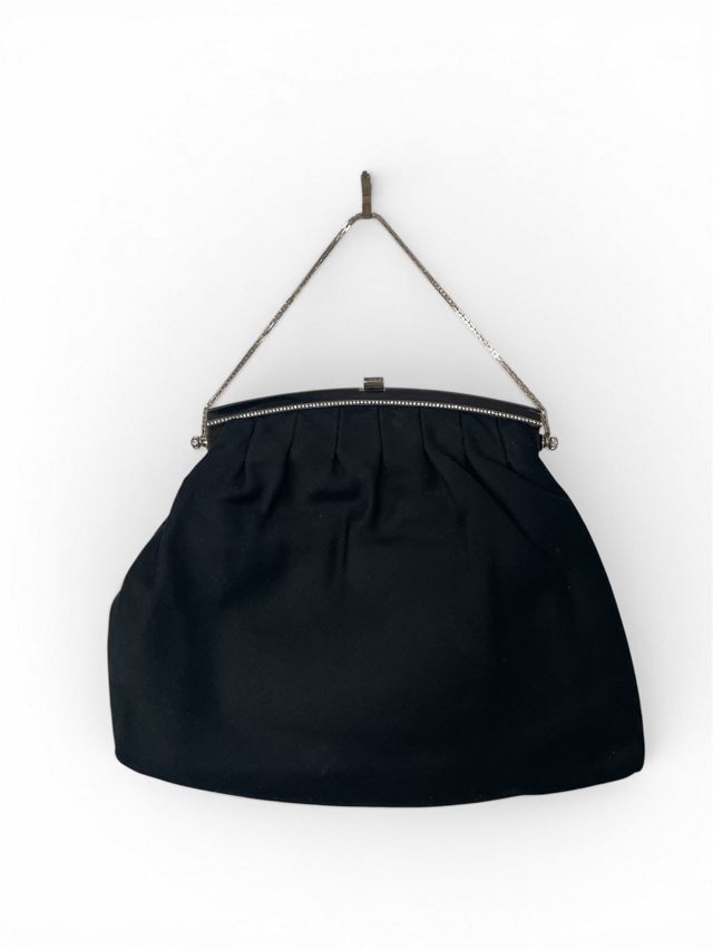 Vintage 1930's French Black Silk Evening Bag Selected by FernMercantile #1