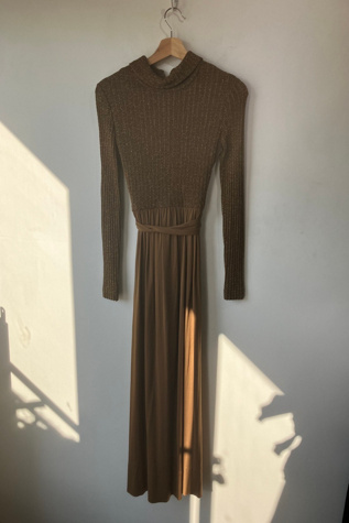 RODRIGUES c.1970's Bronze Metallic Cocktail Evening Gown Selected by The Curatorial Dept.